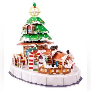 3D Puzzle Festive Christmas Village with Green Tree 38 Pieces